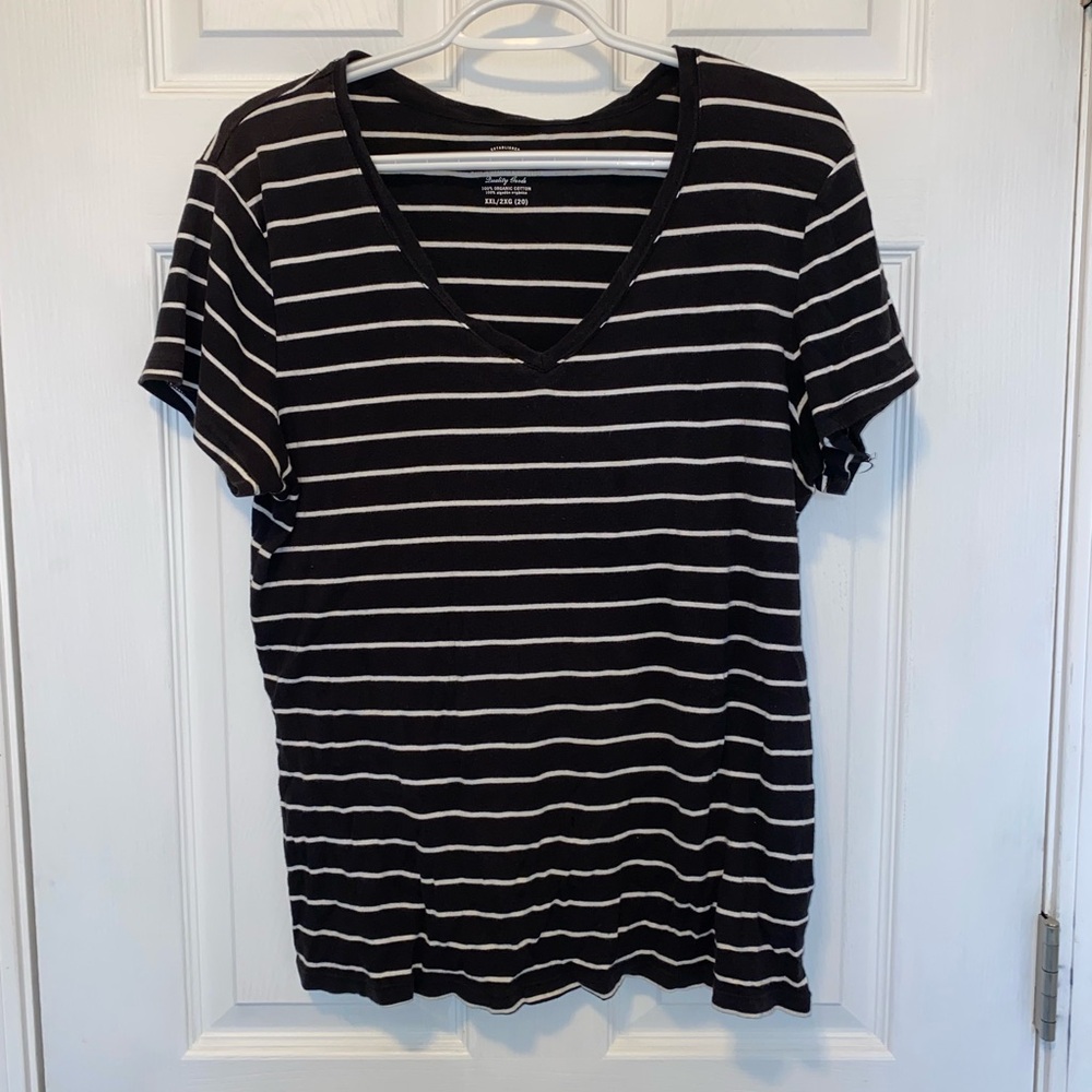 Women’s Black & White Striped Short Sleeve Top